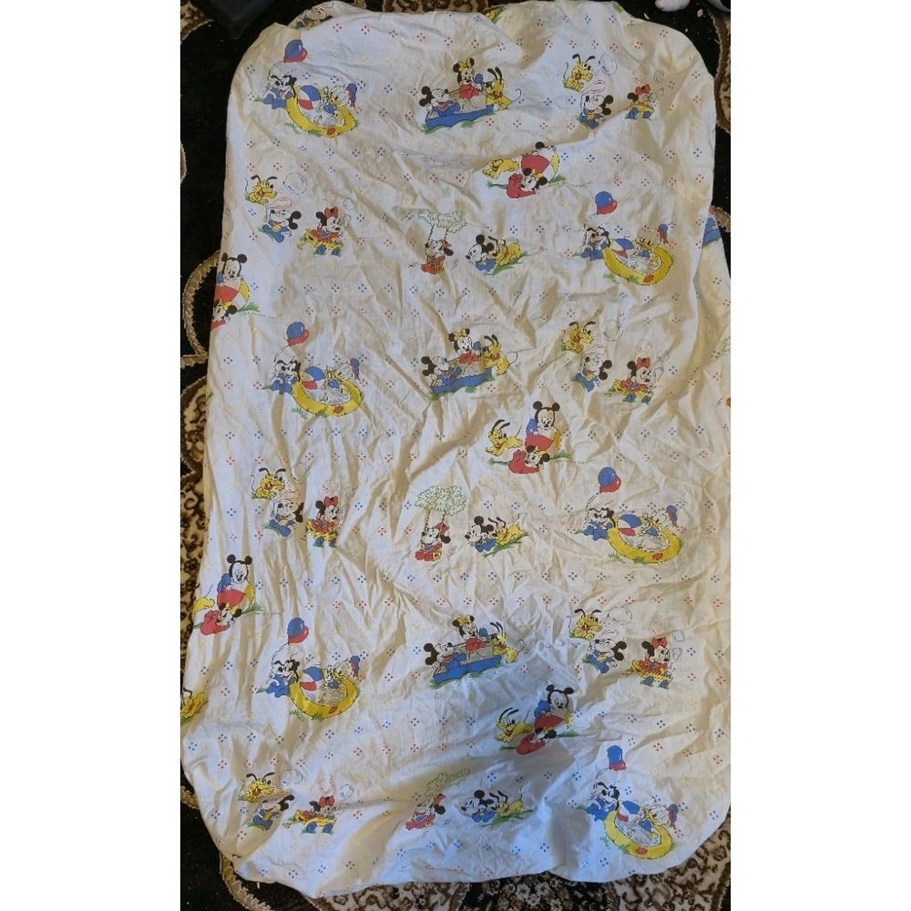 Vintage Disney Baby Crib Sheet – Mickey, Minnie & Pluto – 90s Print –...